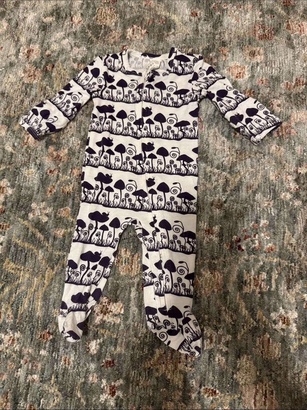 kate quinn Plum and White Mushroom Print Footed Bamboo One-Piece